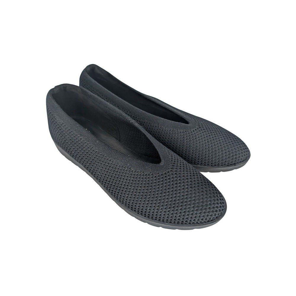 Eileen Fisher Heaven Stretch Knit Wedge Ballet Flats 7 Black Pointed Toe Slip On